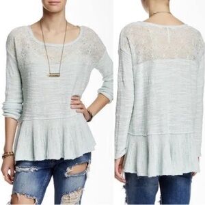 Free People Crochet Peplum Oversized Sweater Kristobel Mint green scoop neck